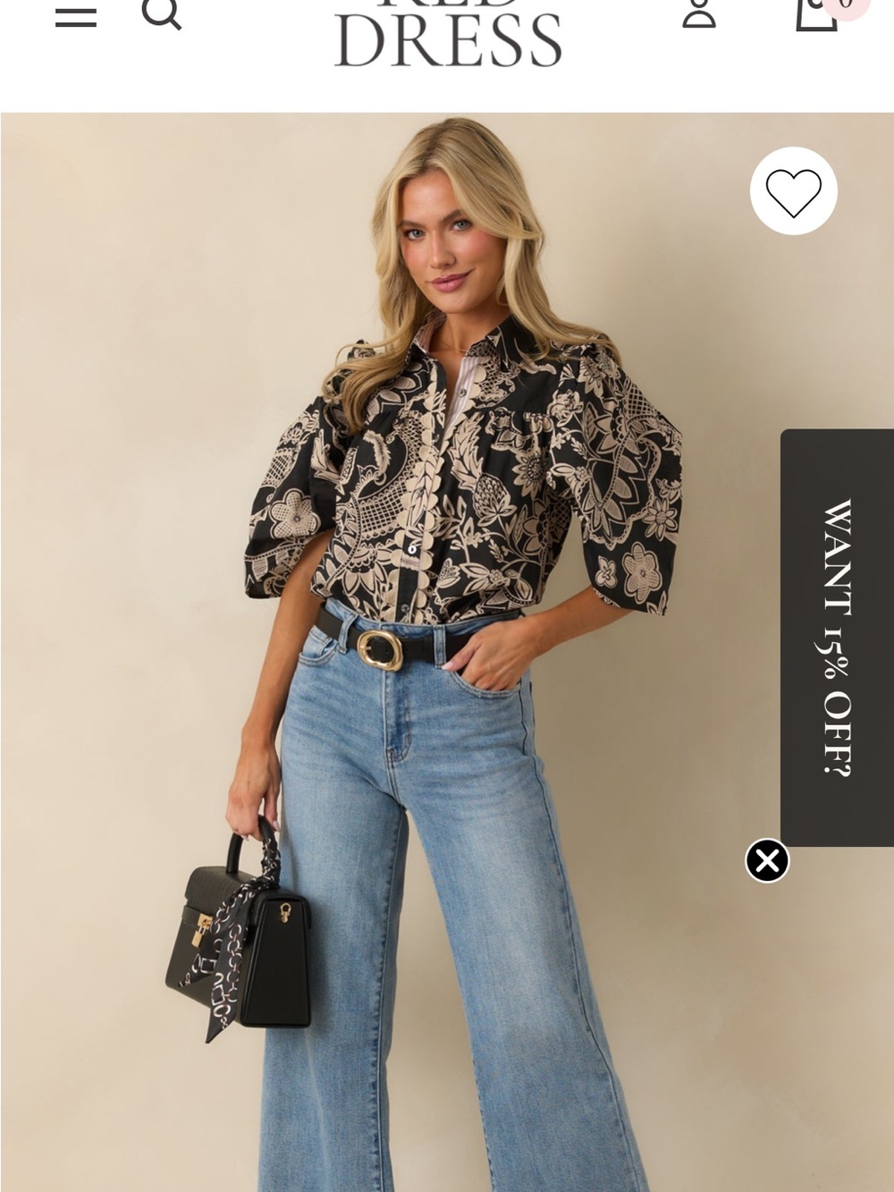 Woven Floral Print Puff-Sleeve Blouse - Black/Cream